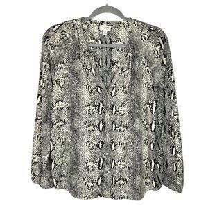J.Crew Snakeskin Print V-neck Button Front Blouse Top Size Medium J Crew